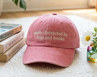 Gorra bordada "Fácilmente distraído por perros y libros", gorra para amantes de los perros, gorra para amantes de los libros, gorra para ratones de biblioteca, gorra para mamás de perros