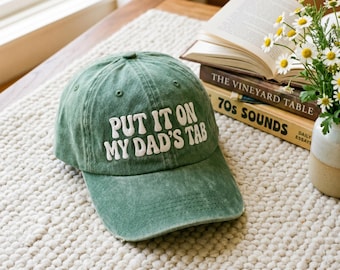 Gorra con la frase "Ponlo en la pestaña de mi papá", gorra bordada con la frase "Ponlo en la pestaña de mi papá", gorra lavada con la frase "Ponlo en la pestaña de mi papá", regalo para el Día del Padre, gorra para papá