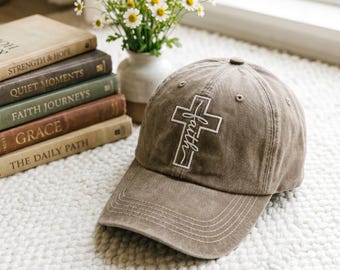 Gorro de fe bordado, gorro con cruz de fe, regalo cristiano, regalo de fe, gorro cristiano, gorra de amor y gracia, cruz de fe