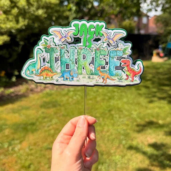 Personalised Dinosaur Cake Topper, Custom Name & Age Dino Birthday Cake Decoration, Any Age Any Name, Custom Dino Birthday Cake Topper
