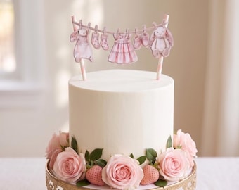 Adorno rosa para pastel de baby shower, decoración de conejito para baby shower, decoración para pastel de baby shower de niña, adorno de conejito en tendedero, adorno rosa para pastel de niña