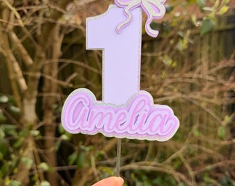 Adorno personalizado para tarta de primer cumpleaños, número 1 rosa, decoración personalizada para tarta de primer cumpleaños de niña, para cualquier edad y nombre.