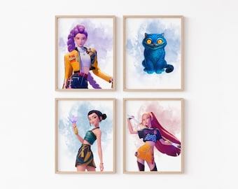 Juego de impresiones de arte mural de anime Kpop, decoración de dormitorio de chica gamer, póster de arte Kpop, estética de habitación de chica adolescente, juego de 4 impresiones de pared Kpop