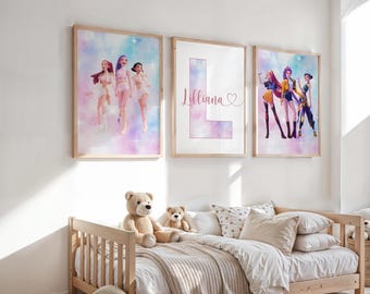Descarga digital de arte mural personalizado de Kpop, pósteres de grupos femeninos con nombre personalizado, decoración para dormitorio de adolescente, láminas para dormitorio de niña, arte mural para niña