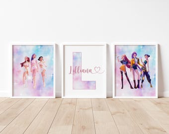 Arte mural personalizado de Kpop para dormitorio, pósteres de grupos femeninos con nombre personalizado (juego de 3), decoración para habitación de adolescente, impresiones de pared de chicas de anime, arte para dormitorio de chicas.