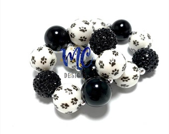 Black and White Paw Print Chunky Bracelet - Animal Print Chunky Bracelet - Kids Dog Costume Chunky Bracelet - Dog paw print bracelet