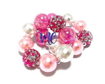 Pink Confetti Chunky Bracelet - Pink and White Chunky Bracelet - Valentine's Day Chunky Bracelet - Candy Bubblegum Bracelet - Shades of Pink