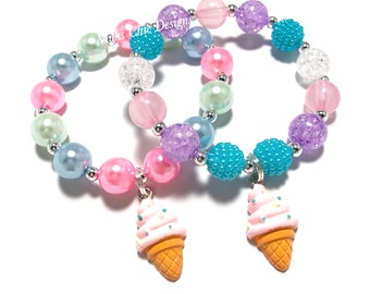 Pink Ice Cream Cone Charm Bracelet - Pink, Mint Green, Blue Bracelet - Ice Cream Party Bracelet - Girls Pink and Turquoise Ice Cream