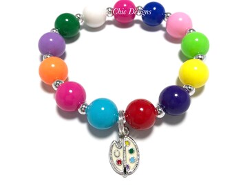 Colorful Paint Pallet Charm Bracelet - Paint Party Bracelet - Kid Artist Gift Bracelet - Rainbow Bracelet - Little Artist Bracelet