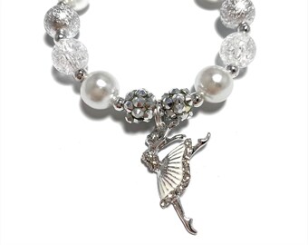 Ballerina Charm Bracelet - Silver and White Ballerina Charm Bracelet- Ballet Dancer Bracelet - Dance Recital Bracelet - Dance Charm Bracelet