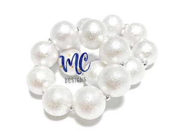 Shimmer Bubblegum Chunky bracelets - White Chunky Bracelet - White and Silver Chunky Bracelet - Easter White Chunky Bracelet