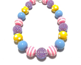 Easter Chunky Necklace - Pink, Purple, Blue, Yellow Necklace - Pastel Chunky necklace - Spring Polka dot Bubblegum Necklace
