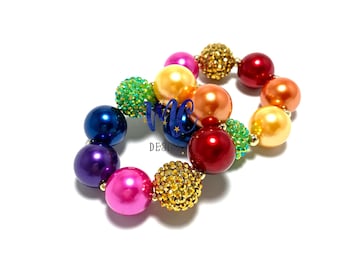 Rainbow Chunky Bracelet - Gold Rainbow Chunky bracelet - St Patricks Day Bracelet - Colorful Chunky Bracelet - Bubblegum Bracelet