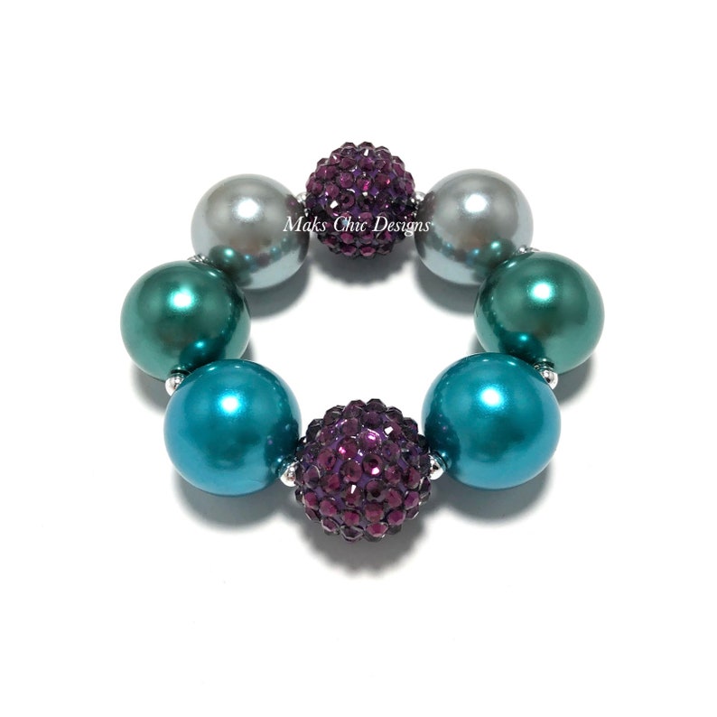 Green and Teal Bracelet Plum Plum and Teal Chunky bracelet Silver Mermaid Bracelet Under the Sea Bracelet Colorful Bracelet