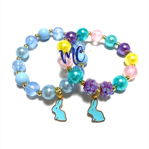 Blue Bunny Charm Bracelet Spring Easter Bracelet Shades of Blue Bunny Bracelet Colorful Rabbit Bracelet image 1