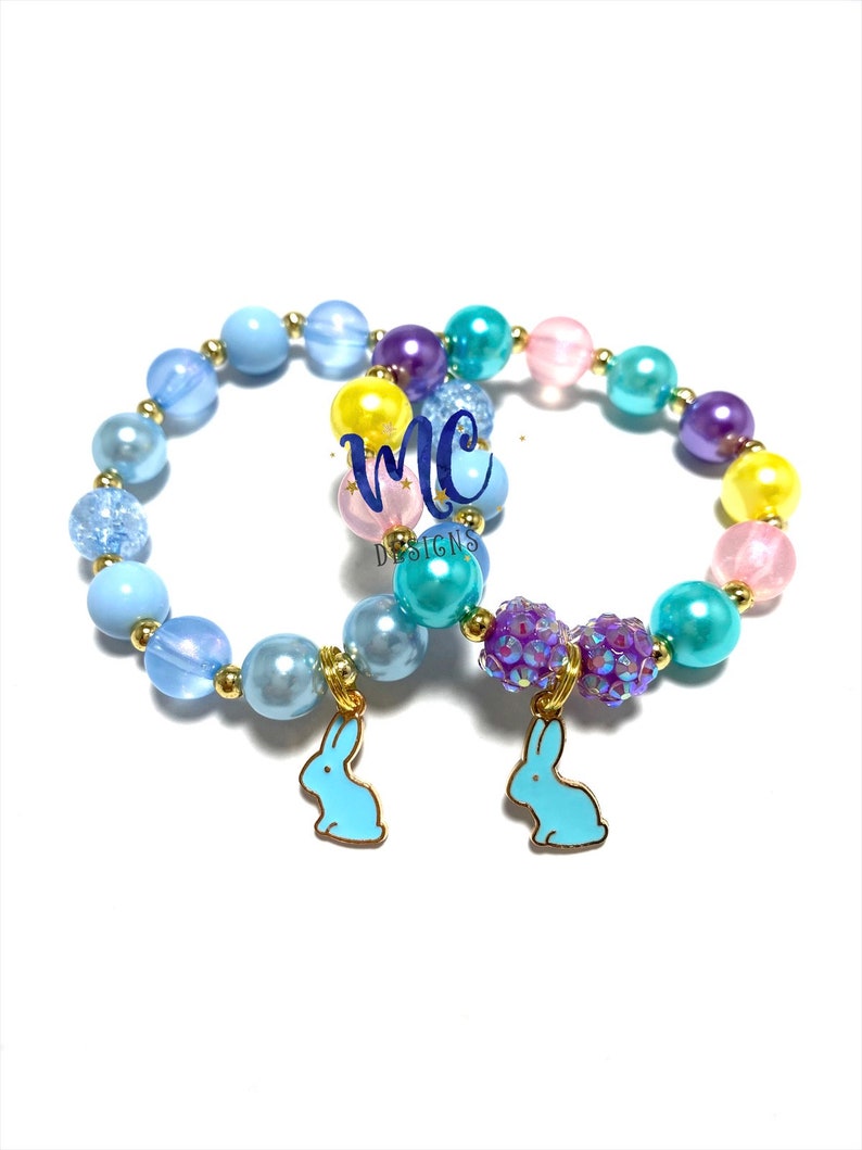 Blue Bunny Charm Bracelet Spring Easter Bracelet Shades of Blue Bunny Bracelet Colorful Rabbit Bracelet image 1
