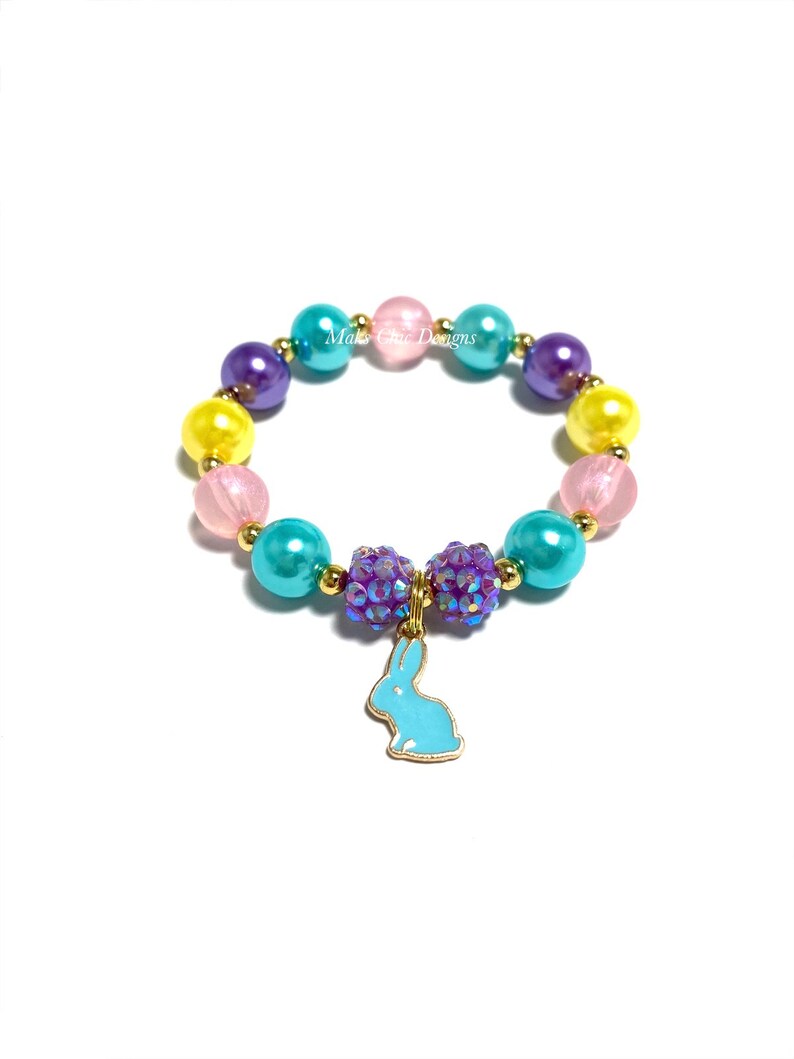 Blue Bunny Charm Bracelet Spring Easter Bracelet Shades of Blue Bunny Bracelet Colorful Rabbit Bracelet image 4