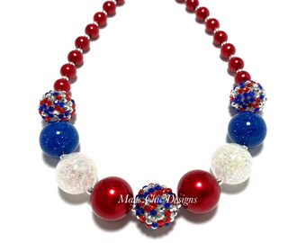 Red, White and Blue Chunky Necklace - Confetti Sparkle Necklace - 4th of July Necklace - Patriotic Chunky Necklace - Red and Blue Necklace