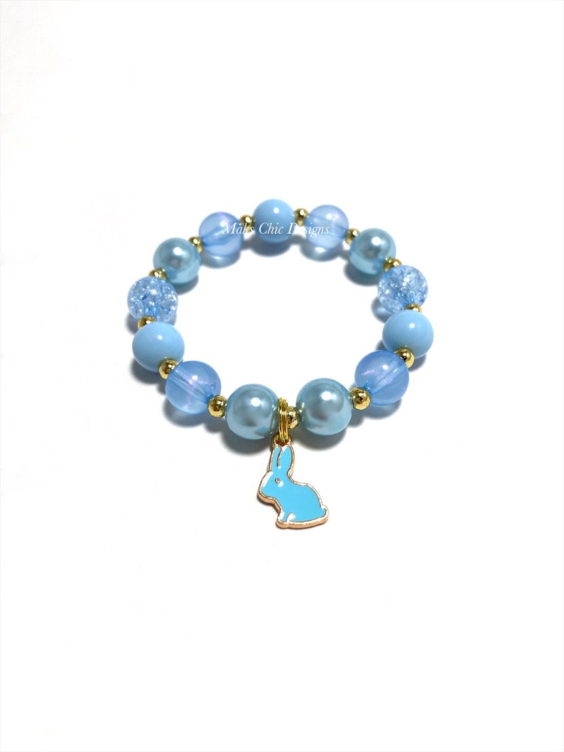 Blue Bunny Charm Bracelet Spring Easter Bracelet Shades of Blue Bunny Bracelet Colorful Rabbit Bracelet image 2