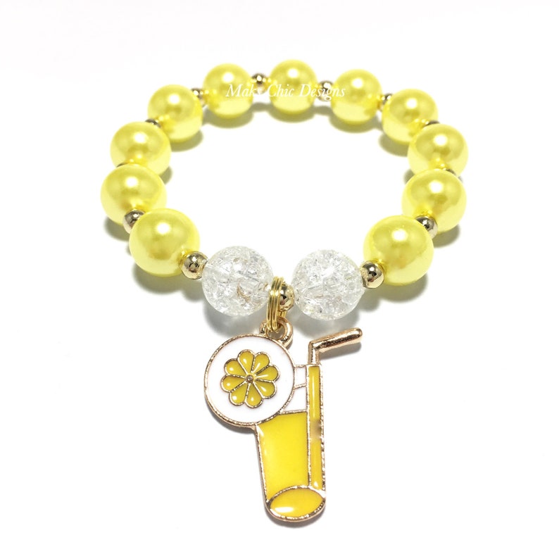 Yellow Lemonade Charm Bracelet Yellow Lemon and White Bracelet Girls Pink and Yellow Bracelet Pink Lemonade Bracelet Lemon Bracelet