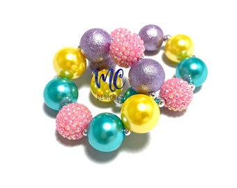 Easter Chunky Bracelet - Pink, Turquoise, Yellow, Purple Chunky bracelet - Pastel Bubblegum Bracelet - Colorful spring bracelet