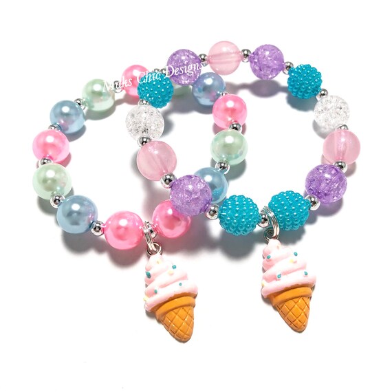 Pink Ice Cream Cone Charm Bracelet Pink Mint Green Blue Bracelet