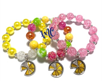 Lemon Charm Bracelet - Pink Lemon Bracelet - Tropical Fruit Bracelet - Yellow Lemon Slice Bracelet - Spring Lemon Bracelet