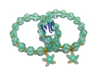 Starfish Charm Bracelet - Mint Green Mermaid Bracelet - Beach Shell Bracelet - Aqua Starfish Bracelet - Beach Bracelet - Ocean theme