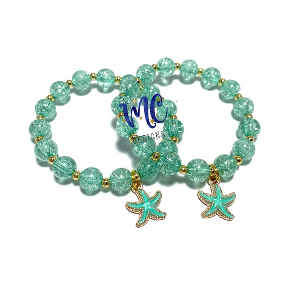 Starfish Charm Bracelet - Mint Green Mermaid Bracelet - Beach Shell Bracelet - Aqua Starfish Bracelet - Beach Bracelet - Ocean theme