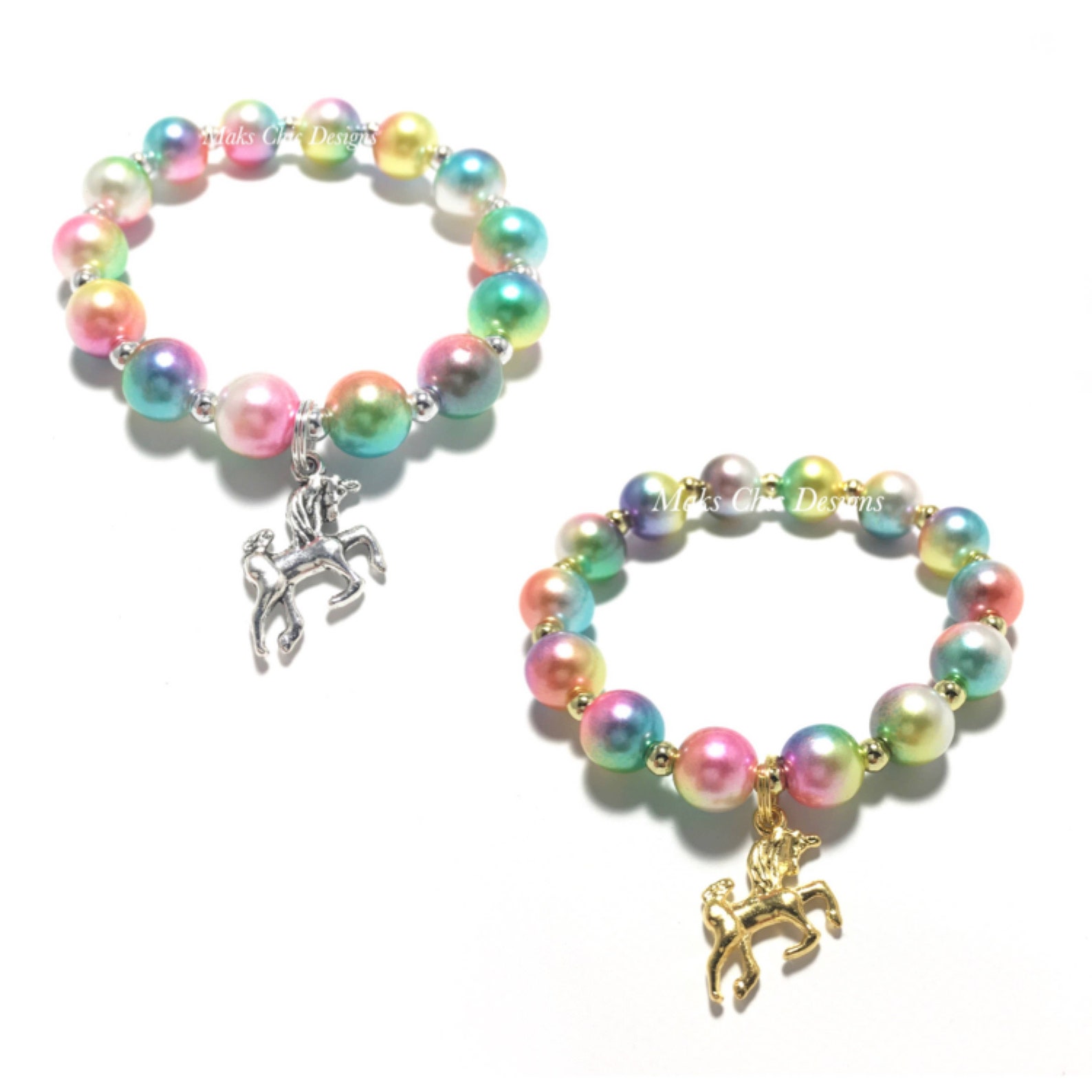 Rainbow Unicorn Charm Bracelet Gold Unicorn Bracelet Etsy