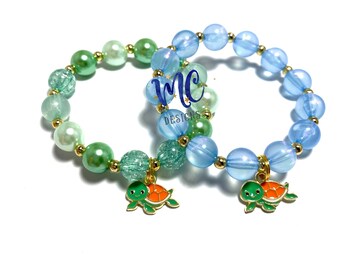 Sea Turtle Charm Bracelet - Green Turtle Bracelet - Blue Turtle Bracelet - Ocean animal bracelet - Sea turtle Birthday Party Favors