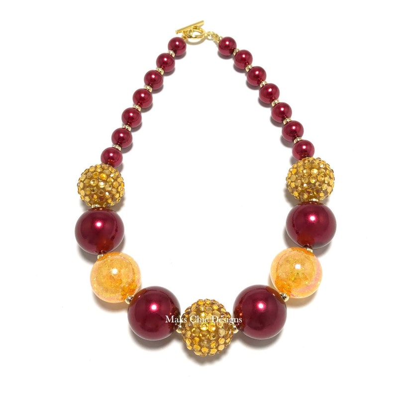 Fall Chunky Necklace Halloween Maroon Wizard Chunky Necklace Red and Yellow Necklace Maroon and Gold Chunky necklace