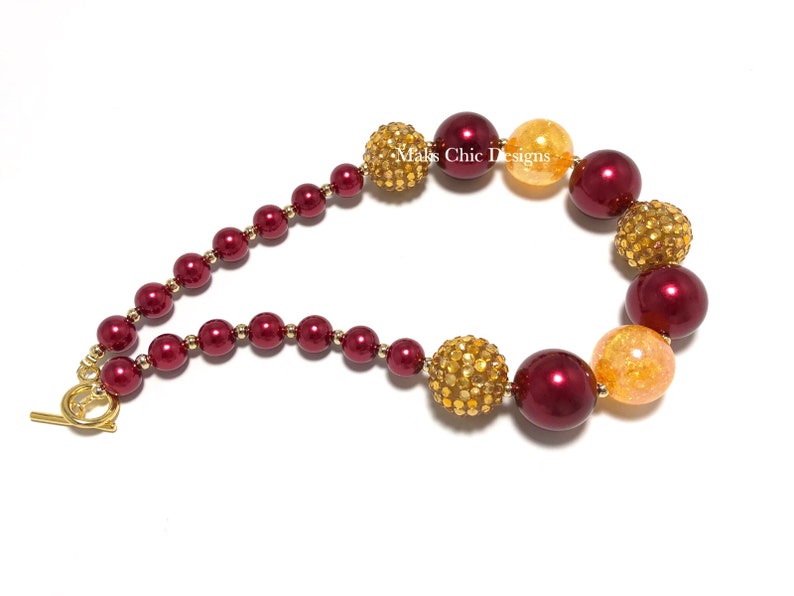 Fall Chunky Necklace Halloween Maroon Wizard Chunky Necklace Red and Yellow Necklace Maroon and Gold Chunky necklace
