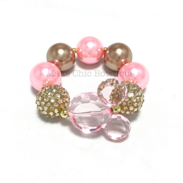 Toddler or Girls Pink and Gold Pearl Mouse Chunky bracelet -  Pink Mouse Birthday Bracelet - Gold Mouse Bracelet - Girls Bubblegum Bracelet