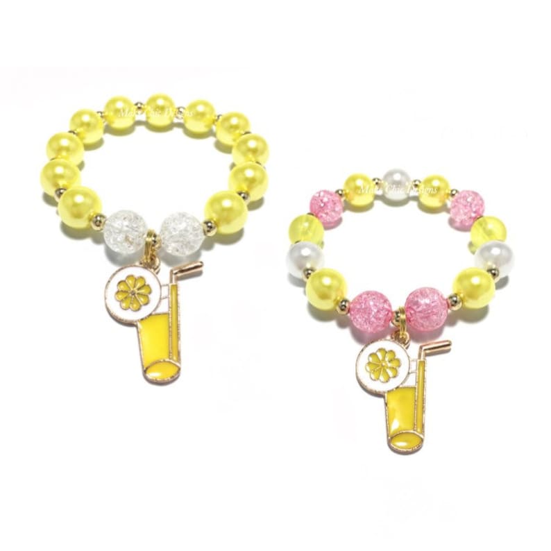 Yellow Lemonade Charm Bracelet Yellow Lemon and White Bracelet Girls Pink and Yellow Bracelet Pink Lemonade Bracelet Lemon Bracelet