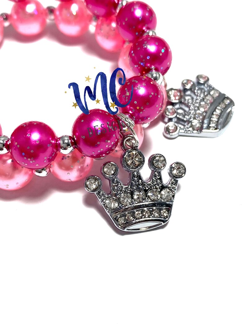 Rhinestone Crown Charm Small Beaded Bracelet Pink Princess Crown Bracelet Purple Glitter Bracelet Glitter Red Pearl Crown Bracelet image 6