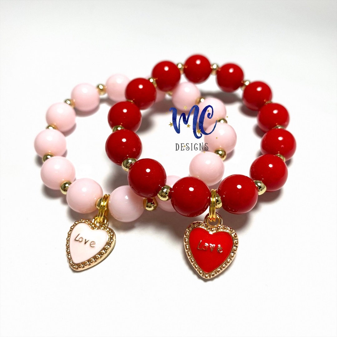Love Charm Bracelet Valentines Day Heart Charm Bracelet Etsy