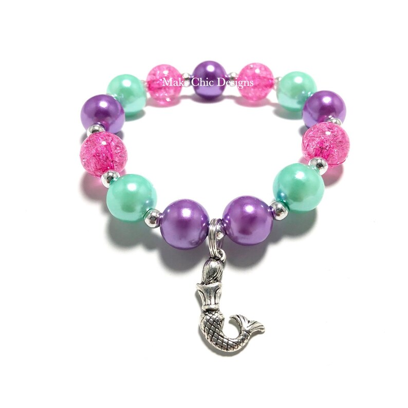 Silver Mermaid Charm Bracelet Girls Purple Aqua Hot Pink Etsy Israel