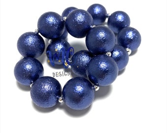 Shimmer Bubblegum Chunky bracelets - Navy Blue Chunky Bracelet - Dark Blue and Silver Chunky Bracelet - Blue Bubblegum Bracelet
