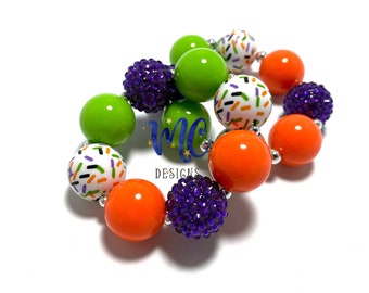 Sparkly Halloween Confetti Chunky bracelet - Orange, Purple, Green, Black chunky bracelet - Pumpkin Bracelet - Costume Bubblegum Bracelet