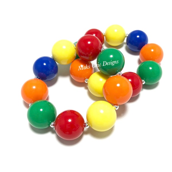 Girls Chunky Gumball Bracelet - Red, Green, Orange, Yellow, Blue Chunky bracelet - Gumball Machine bracelet - Toddler Bubblegum bracelet