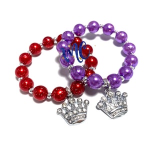 Rhinestone Crown Charm Small Beaded Bracelet Pink Princess Crown Bracelet Purple Glitter Bracelet Glitter Red Pearl Crown Bracelet image 7