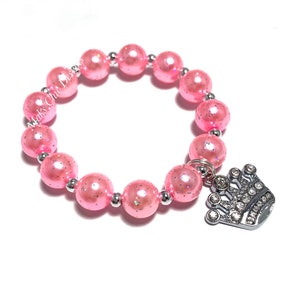 Rhinestone Crown Charm Small Beaded Bracelet Pink Princess Crown Bracelet Purple Glitter Bracelet Glitter Red Pearl Crown Bracelet GLITTER PINK