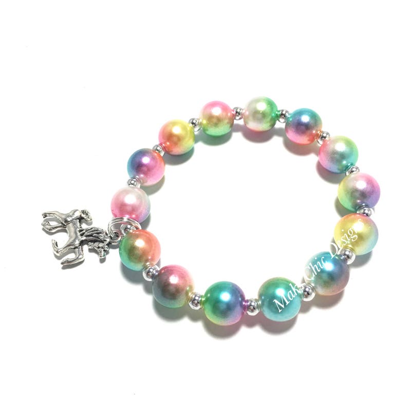 Rainbow Unicorn Charm Bracelet Gold Unicorn Bracelet Silver Unicorn Bracelet Rainbow Unicorn Birthday Pink Unicorn Bracelet image 3