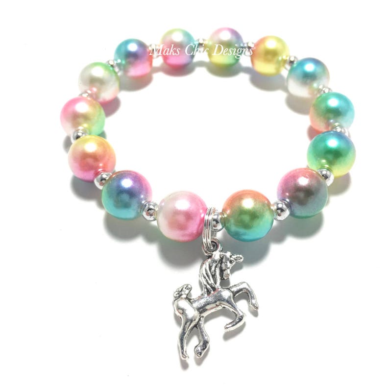 Rainbow Unicorn Charm Bracelet Gold Unicorn Bracelet Etsy