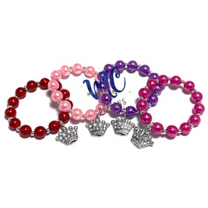 Rhinestone Crown Charm Small Beaded Bracelet Pink Princess Crown Bracelet Purple Glitter Bracelet Glitter Red Pearl Crown Bracelet image 1