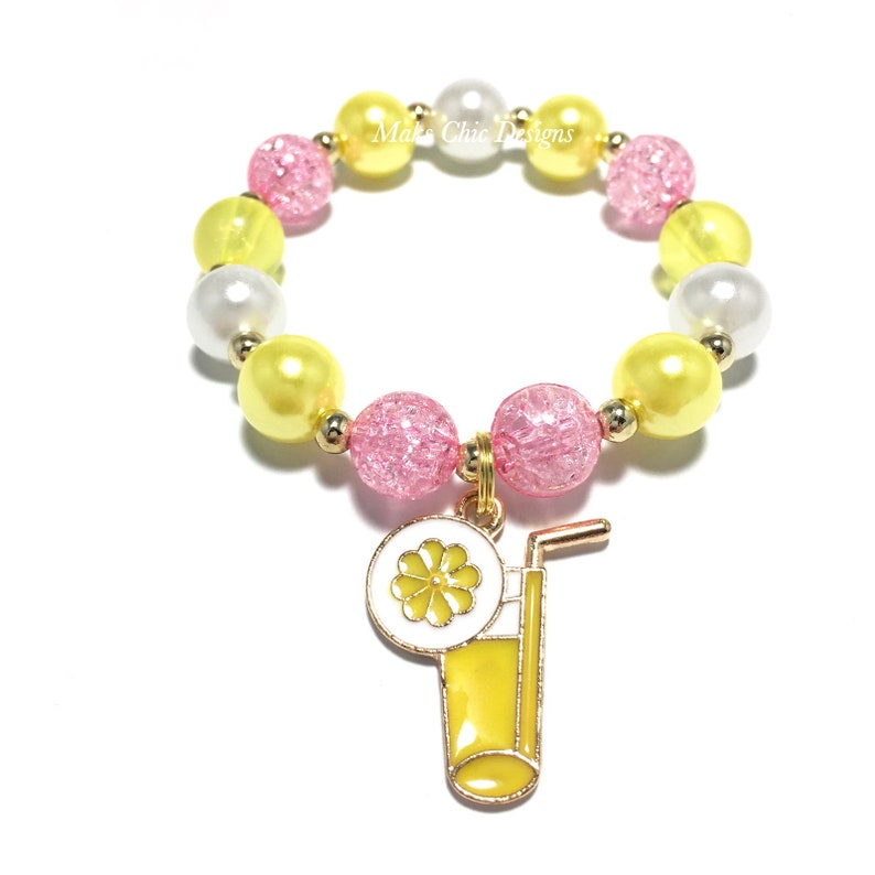 Yellow Lemonade Charm Bracelet Yellow Lemon and White Bracelet Girls Pink and Yellow Bracelet Pink Lemonade Bracelet Lemon Bracelet