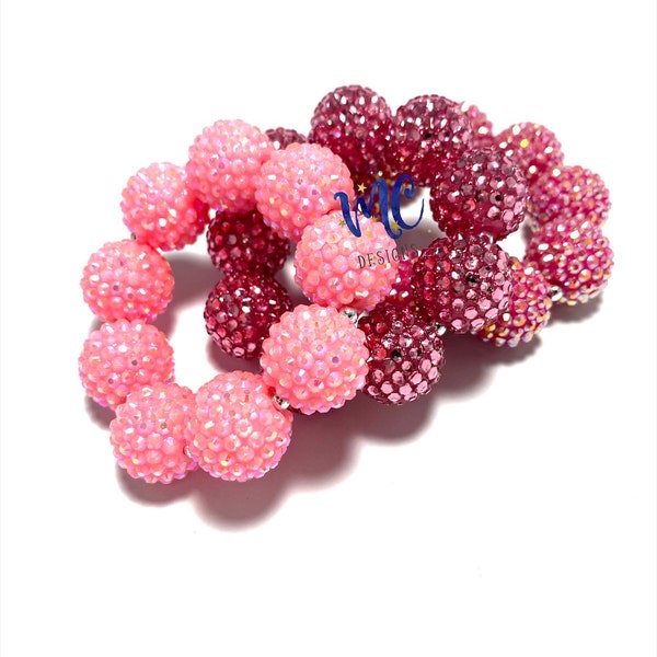 All Bling Pink Sparkle Chunky bracelet - Princess Pink Bracelet - Pink Flower Girl Bracelet - Pink Pageant Bracelet - Tea Party Bracelet