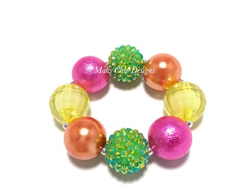 Tropical Chunky Bracelet - Lime green, Hot Pink, Orange and Yellow Chunky Bracelet - Summer Pink Chunky Bracelet - Pink Lemonade Bracelet