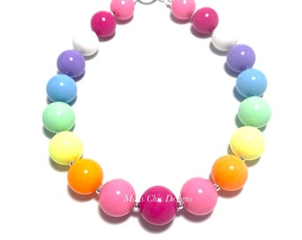 Pastel Rainbow Chunky Necklace - Hot Pink, Orange, Yellow, Green, Blue, Purple, White Chunky Necklace - Unicorn Necklace - Rainbow Birthday